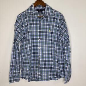 Ralph Lauren Shirt Mens Medium Blue Green Plaid Classic Fit Performance Untucked